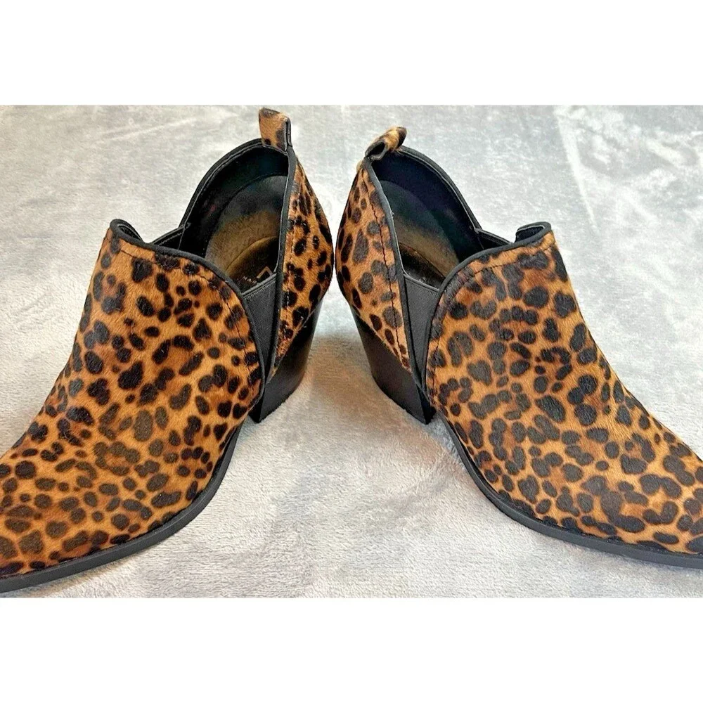 Marc Fisher NWOB womens calf hair leopard print slip on pointy ankle boot 8.5M